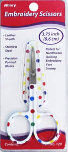 Embroidery Scissors - 3.75" - White with Polka Dots